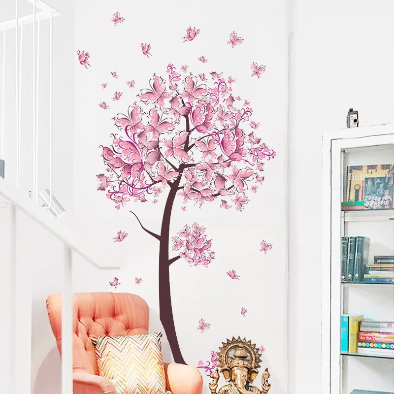 

40*60cm New Pink Butterfly Tree Bedroom Living Room Background Wall Stickers Wholesale Self-adhesive Home Decoration Stickers