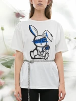 rinsta 2022 summer t shirts women short sleeve rabbits cartoon casual tee tops fashion loose print tunic vintage