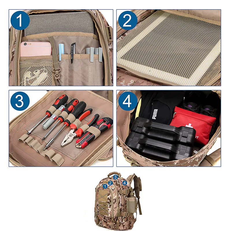 LQARMY 60L 1000D Nylon Waterproof Backpack Outdoor Military Rucksacks Tactical Sports Camping Hiking Trekking Hunting Bag 5