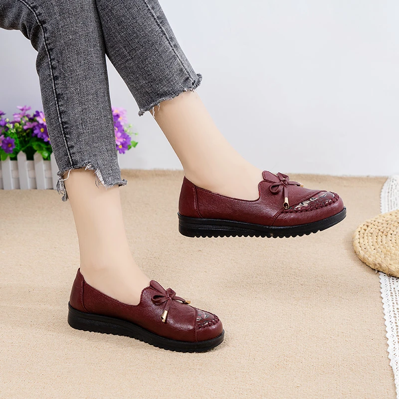 

2023 women classic wine red slip on flat shoes lady cool black ballet shoes brown retro dance shoes luxury zapatos de mujer