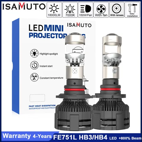 ISAMUTO FE751L Светодиодная фара HB3 HB4 с линзовым вентилятором 12-35 В 130 Вт 7000 К 18000 лм Белая 9005/9006 Автомобильная лампа + 800% яркость (пара)