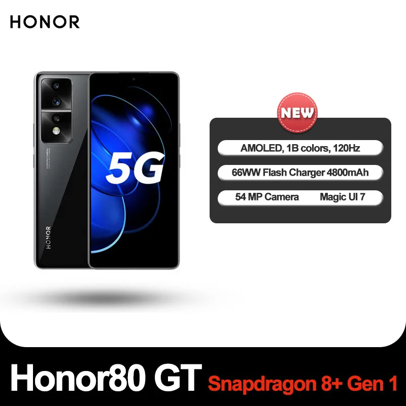

Оригинальный Смартфон Honor 80GT, телефон с экраном 6,67 дюйма, Snapdragon 8 + Gen 1, AMOLED, 120 Гц, 4800x7,0, 0 телефон, NFC, 66 Вт, мАч, MagicOS