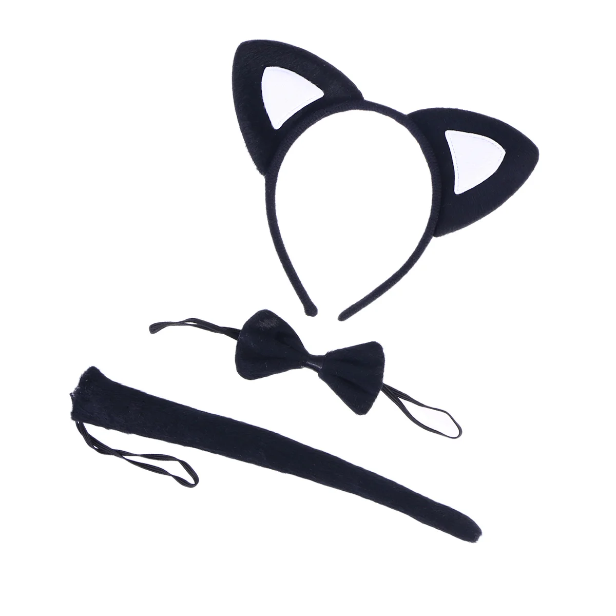 3Pcs Kids Cat Ears Headband Bow Ties Tail Set Party Cosplay Costume (Black and White) cat cosplay set