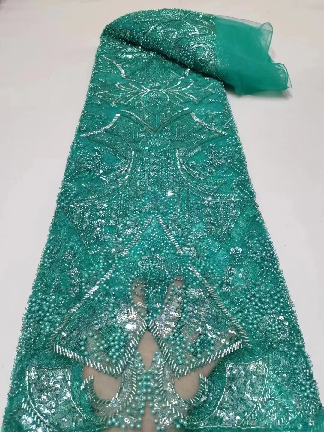 

Африканская голубая роскошная кружевная Тюлевая ткань с блестками 2022 французская высококачественная ткань с бусинами ручной работы Нигер...