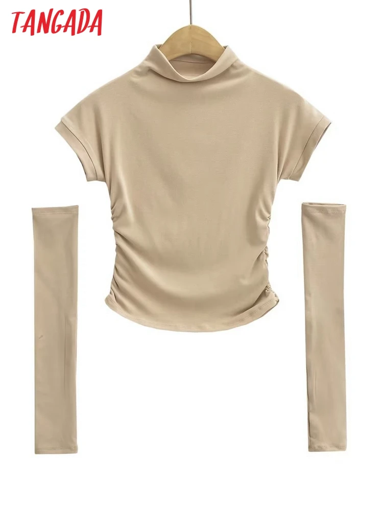 

Кроп-футболка женская с вырезами и воротником-стойкой, 4P156