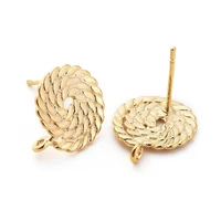 10pcs brass stud earring findings with loop nickel free real 18k gold plated flat round 15x12mm hole 1 5mm pin 0 8mm