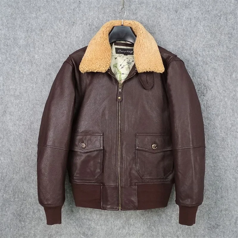 Фото Зимняя куртка G1 Bomber с отстегивающимся меховым воротником, унисекс, из натуральной импортной козьей кожи высшего качества, с подкладкой в виде карты авиалиний №4