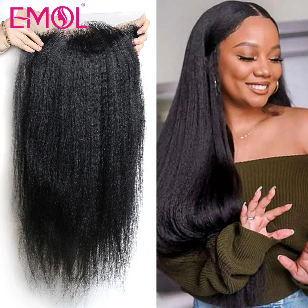 EMOL Brazilain Kinky Straight Human Hair Wigs 8-30 inch Yaki Straight T Part Wig Remy Human Hair Wigs For Black Weman 13x4 Wigs