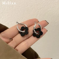 mihan 925 silver needle modern jewelry vintage flower earrings popular design black resin drop earrings for celebration gifts
