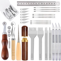 miusie leather craft tool kit hand stiching sewing tool with punching carving knife needles sewing awl leather working tool set