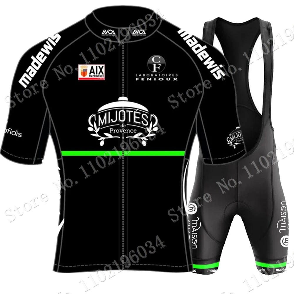 

AVC AIX-EN-PROVENCE 2023 Team Cycling Jersey Set Short Sleeve Black Clothing Mens Road Bike Shirts Suit Bicycle Bib Shorts MTB