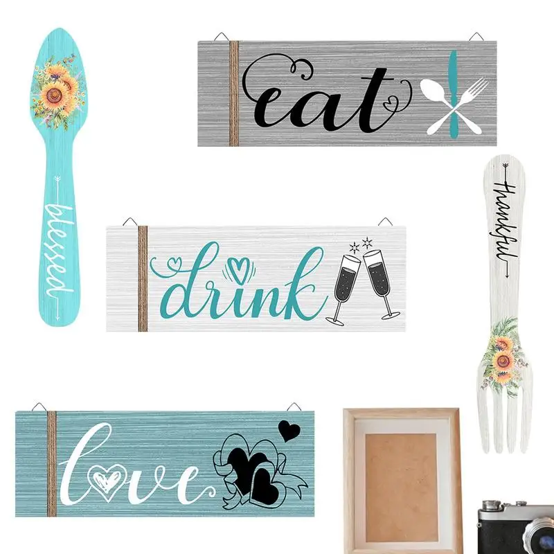 

Sunflower Wooden Eat Sign Fork And Spoon Wooden Kitchen Wall Decor Hangings Plaques Spring Summer Rustic Farmhouse Kitchen Wall
