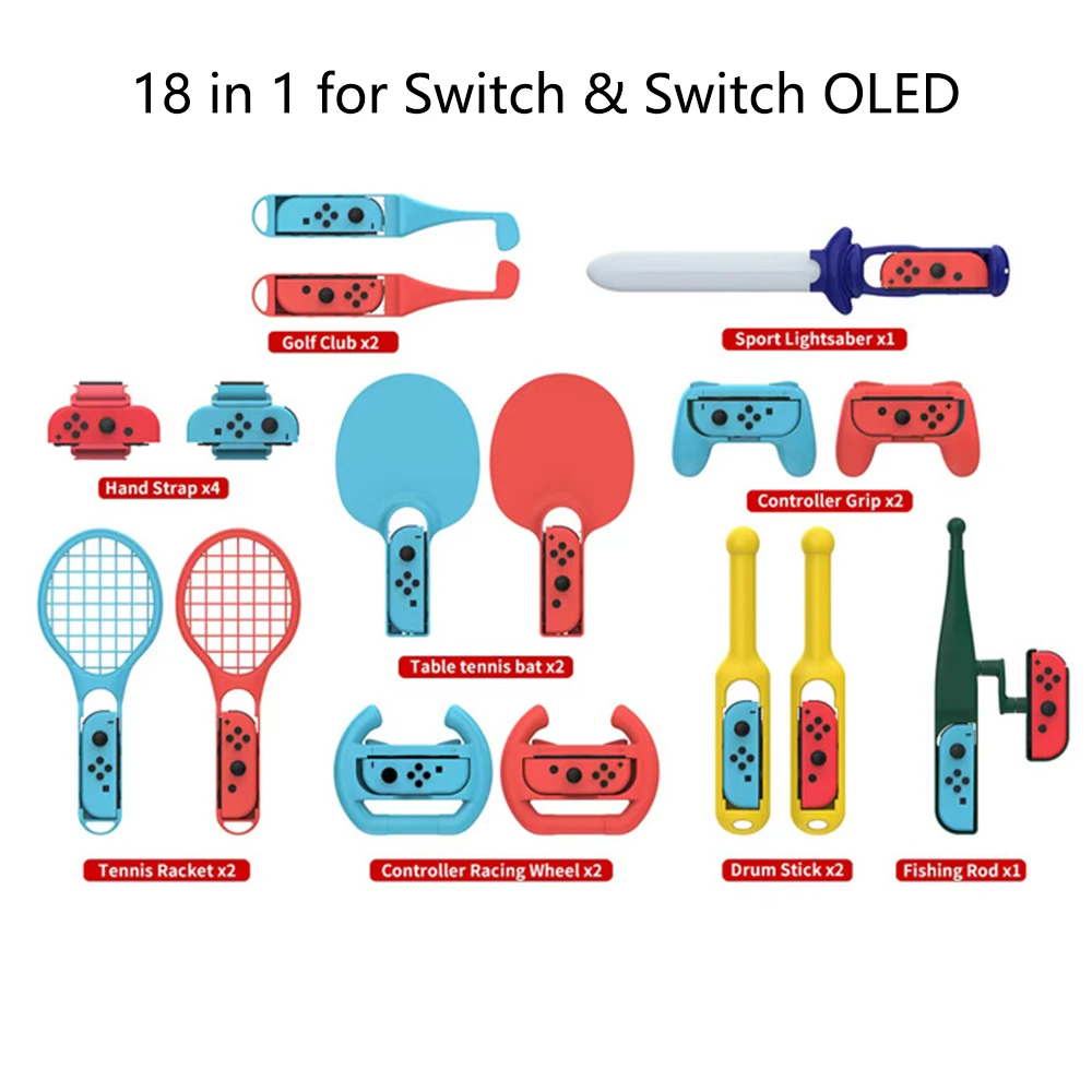 18 In 1 For Nintendo Switch Sports Control Joy-con Wristband Tennis Racket Fitness Leg Strap Sword Game Switch OLED Accessories