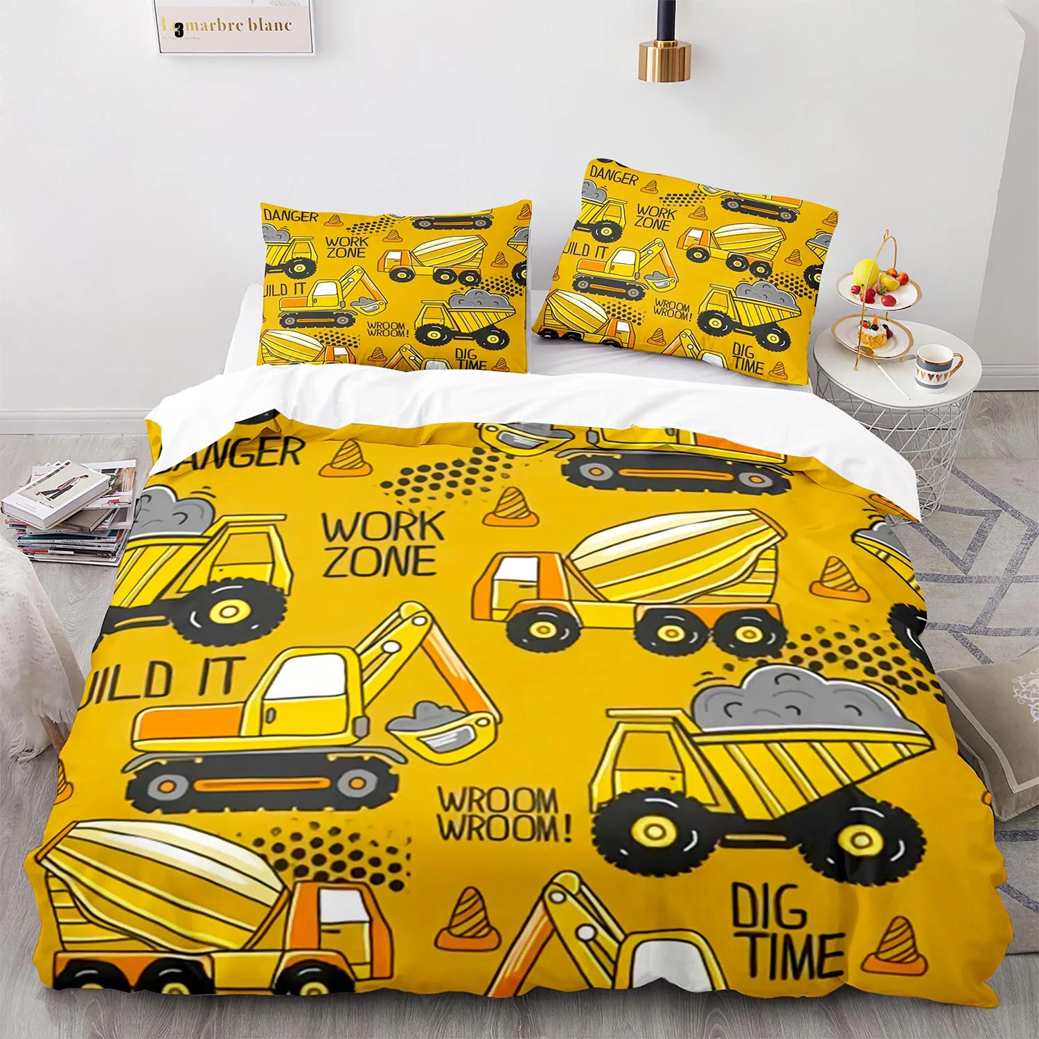 

Engineering vehicle Bedding Set Single Twin Full Queen King Size Excavator Bed Set Aldult Kid Bedroom Duvetcover Sets 3D 014