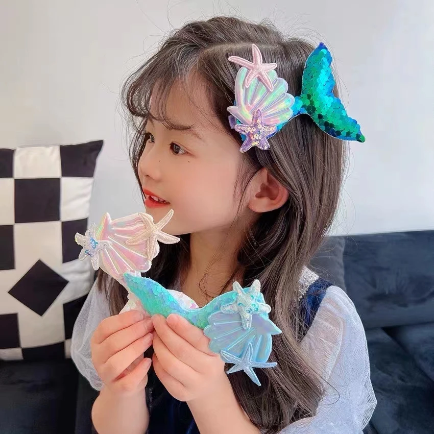 

2022 New Cute Mermaid Princess Hairpins Kids Girls Hair Clips Bows Barrettes Accessories Ornaments Shell Hairclip Headdress