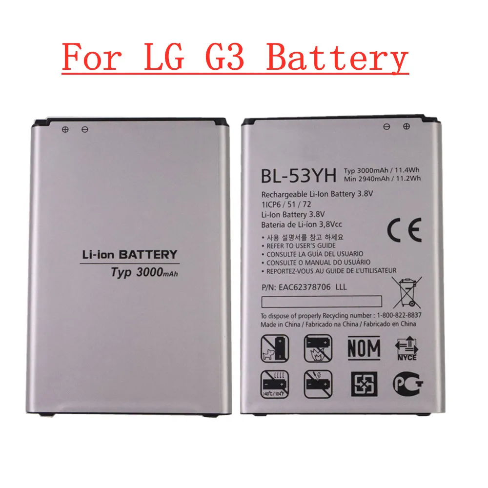 

New High Quality 3000mAh BL53YH BL-53YH Battery For LG G3 D858 D855 D857 D859 D850 F400 F460 F470 F400L D830 D851 VS985 Phone