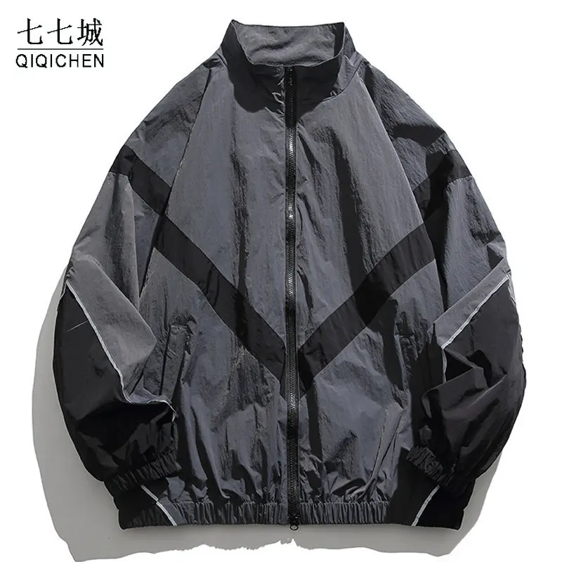 

Ветровка мужская в стиле Харадзюку, Повседневная тонкая Светоотражающая куртка-бомбер в стиле пэчворк, пальто оверсайз в Корейском стиле, уличная одежда в стиле унисекс, весна