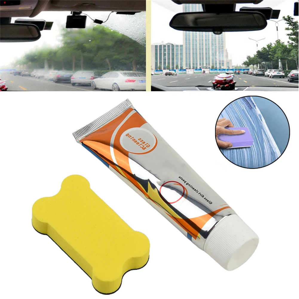 

1PC 50ml Glass Oil Film Removing Paste + Car Windshield Oil Film Cleaner With Sponge Glasses Repairer Exterior Parts