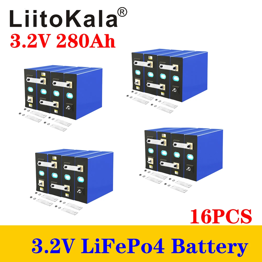 

16pcs 3.2V 280Ah LiFePO4 battery DIY 4s 12V 24V 280AH Rechargeable battery pack for Electric car RV Solar Energy storage system