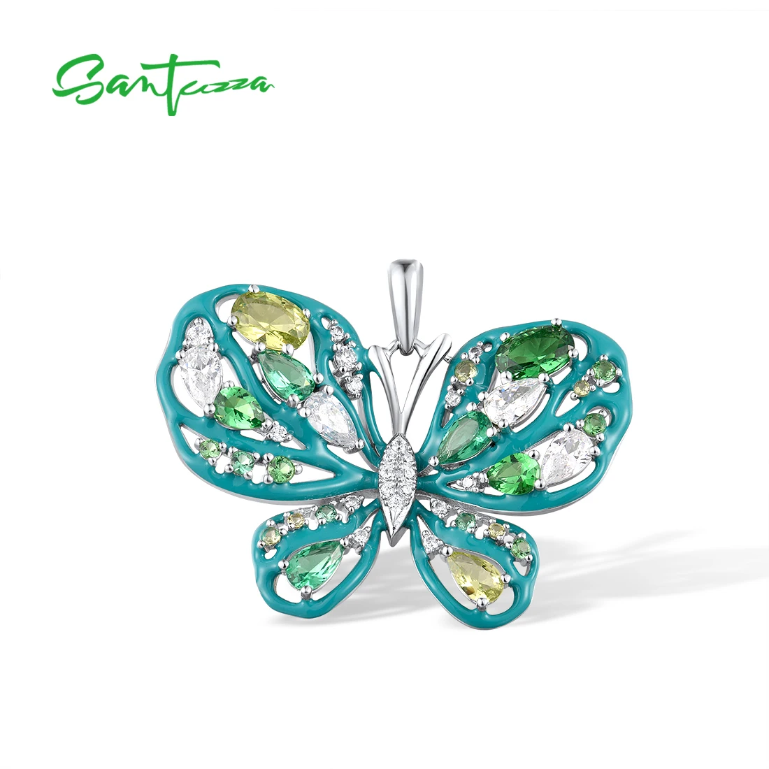 

SANTUZZA Pure 925 Sterling Silver Pendant for Women Gorgeous Green Spinel Butterfly Trendy Gifts Fine Jewelry HANDMADE Enamel