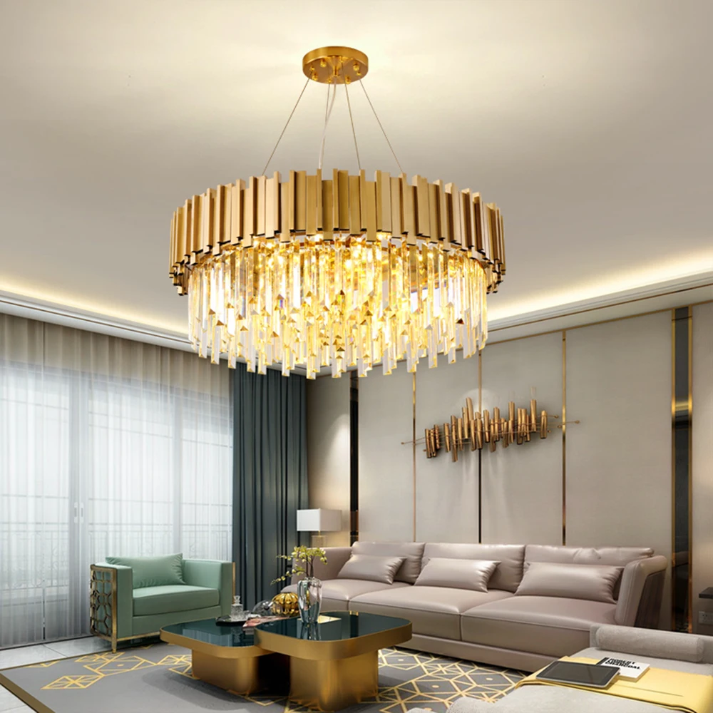 

Modern Gold Luxury Crystal Chandeliers Villa LED Pendant /Ceiling Light Fixture for Living Room Hotel Hall Decor Hanging Lamp