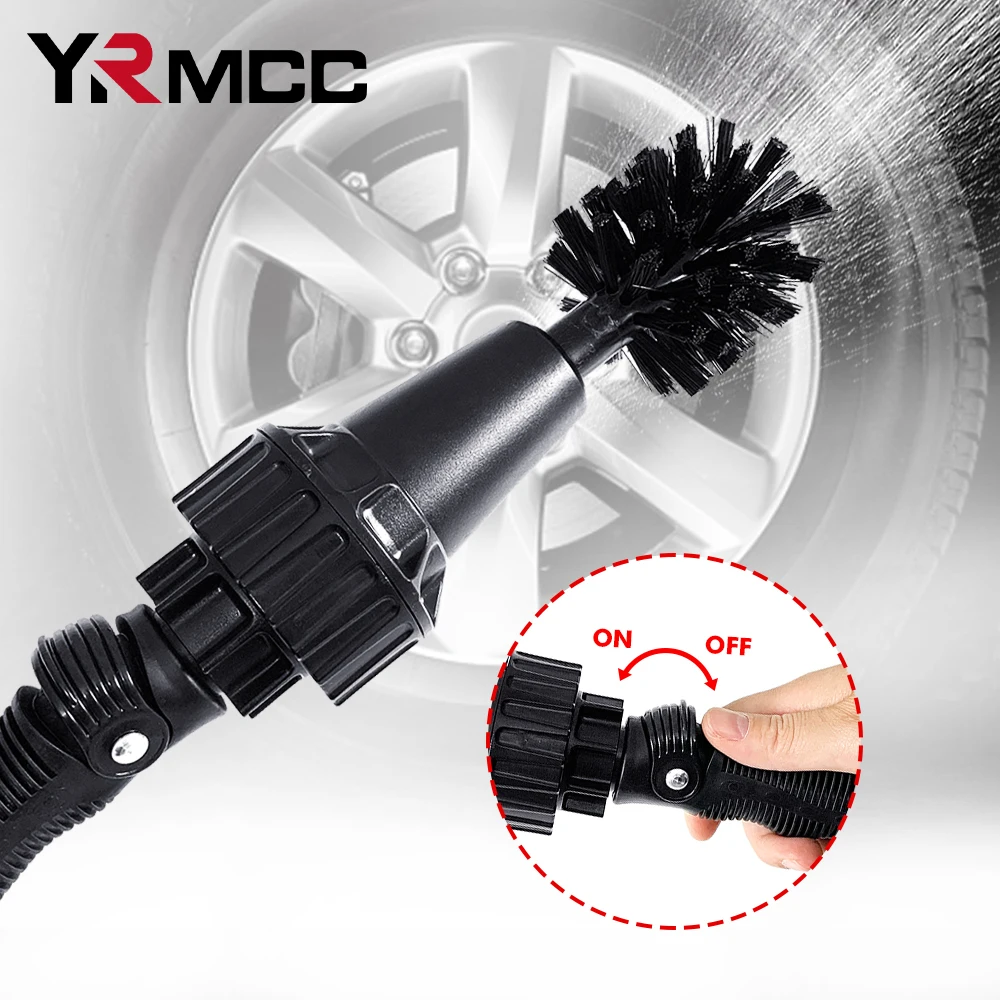 

Car Wheel Brush Auto Wash Tire Tool Car Detailing Spinning Brushes Hand-held Water Driven Rotary Cleaning Brushes 2 Brush Heads
