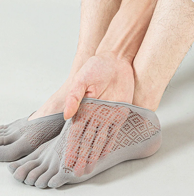 5Pairs Men Socks with Fingers Summer Ultra-thin Breathable Invisible Toe Silk Socks Elastic Men's Ankle Sock Silicone Non-slip