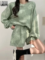 winter sweatsuit womens shorts sets tie dye autumn outfits batwing sleeve sweatshirts lounge sets casual top shorts 2 piece