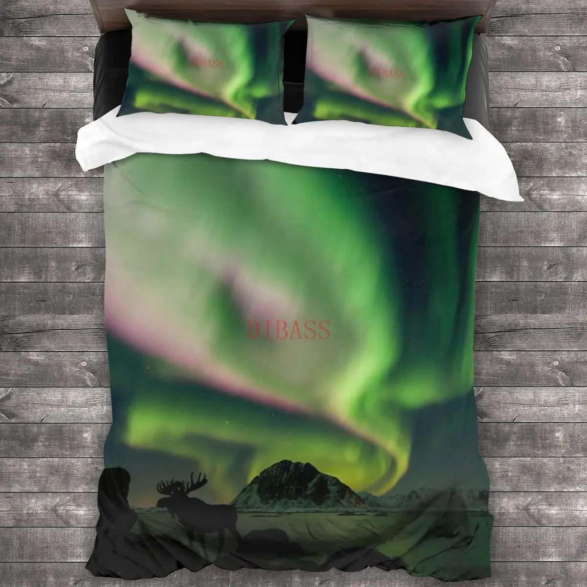 

Moose With Northern Lights Soft Microfiber Comforter Set with 2 Pillowcase Quilt Cover With Zipper Closure