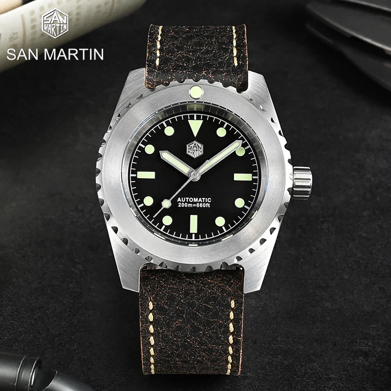 

Часы San Martin Мужские механические, ретро, классические, винтажные, Miyota 8215/8315, с автоподзаводом, суперсветящиеся