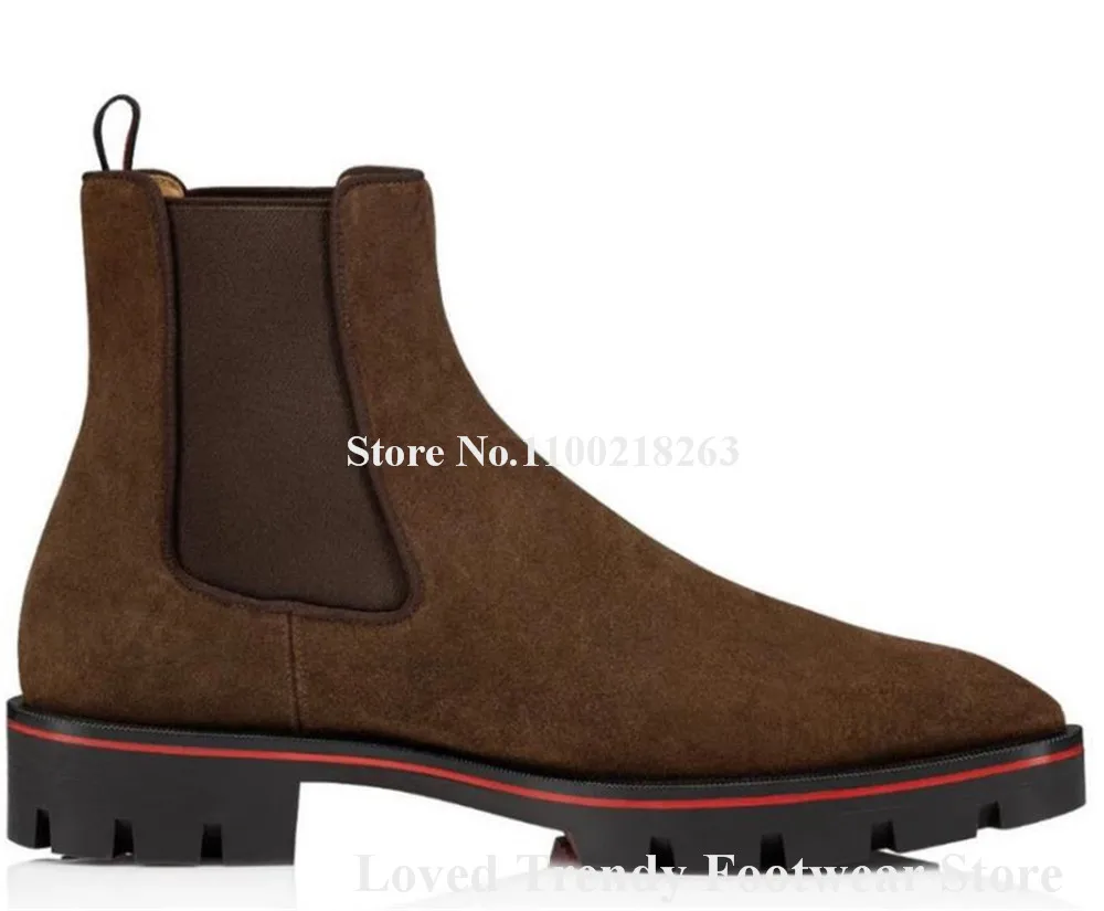 

Мужские замшевые ботинки без застежек, коричневые или Черные ботильоны с круглым носком, в западном стиле, дизайнерские полусапожки для отдыха, 2019