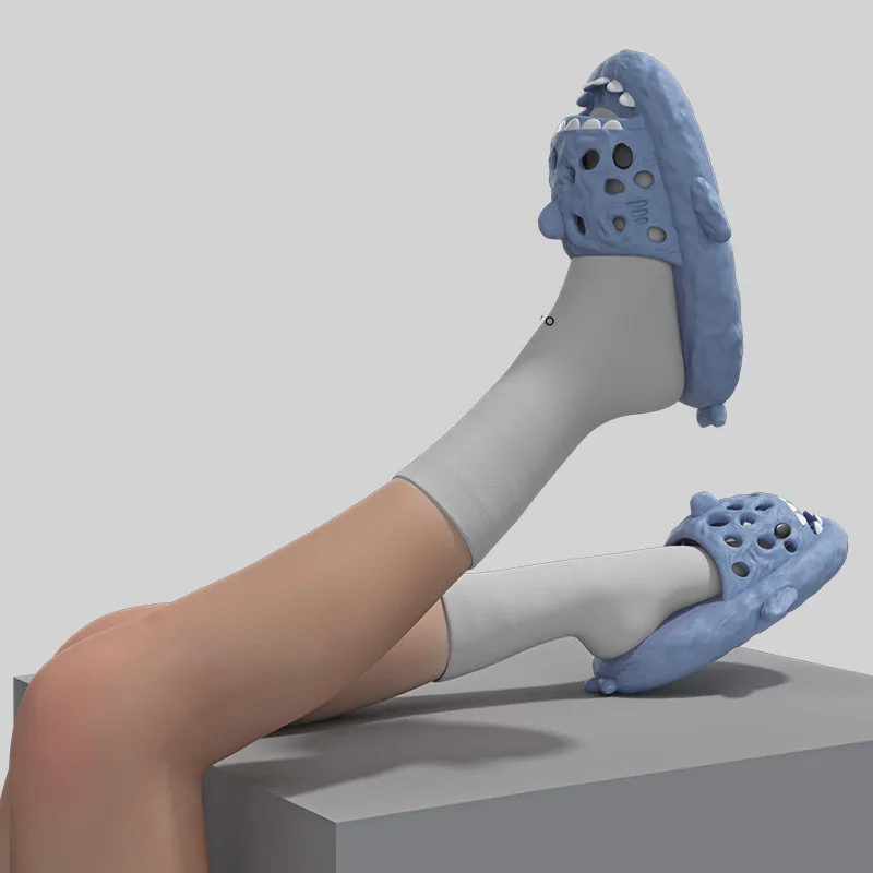 Funy Meteorite Hole Shark Slippers Women's Home Summer Non Slip EVA Indoor Couple Sandals Men's Slipper 4cm Thick Soled Sandals