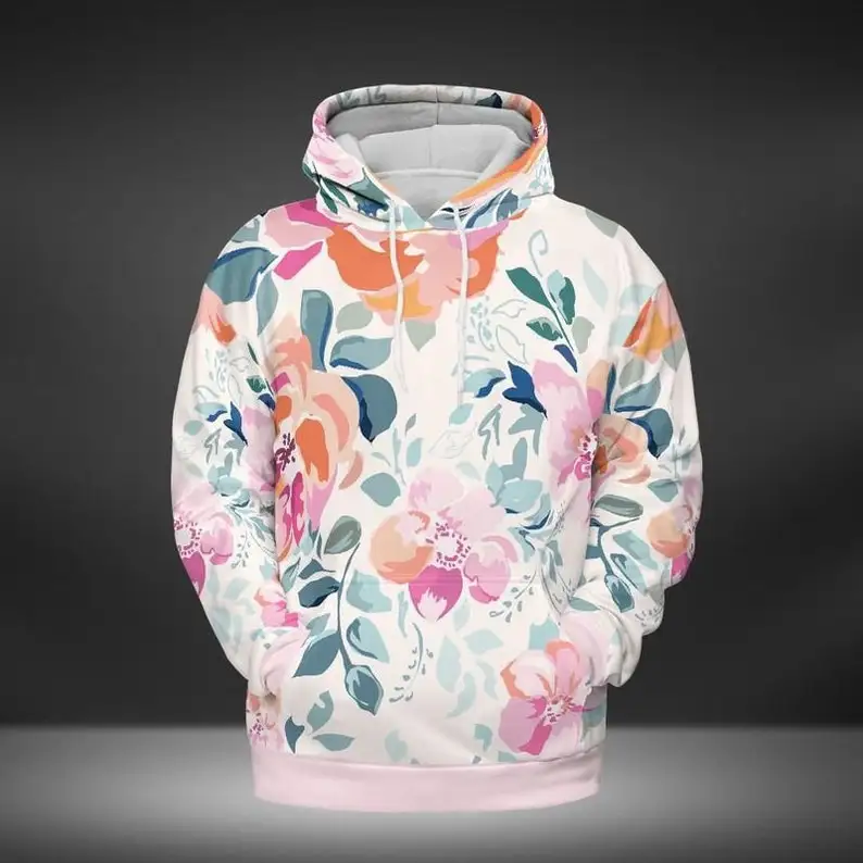 Толстовка С 3D Принтом Акварель И Цветочным Унисекс Полиэстер Утепленная Мода На