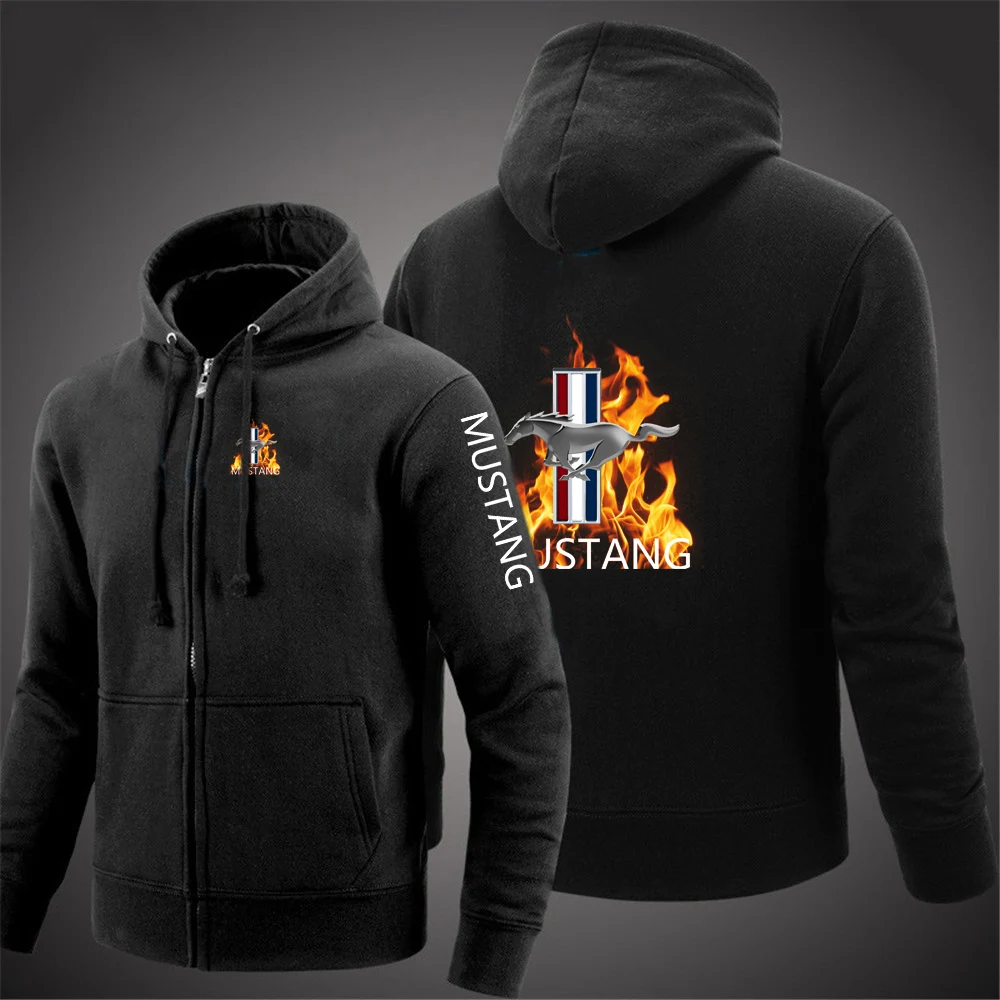 

Spring Autumn Men Mustang Printing Long Sleeve Jacket Hoodie Comfortable Zipper Closure Casual Harajuku Style Hooded Sweatshirt