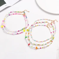 summer rainbow korean trendy simulated pearl choker necklace for women bohemian happy love letters cute bead collar jewelry