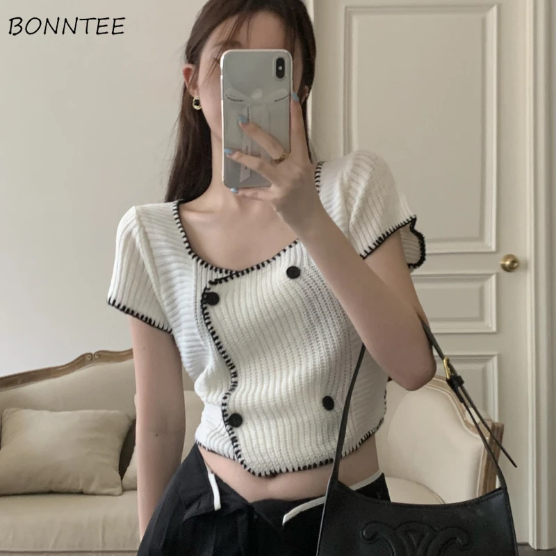 

Short Sleeve T-shirts Women Tender Crops Comfortable Stretchy Stylish Ulzzang All-match Student New Collection Summer Sweet Lady