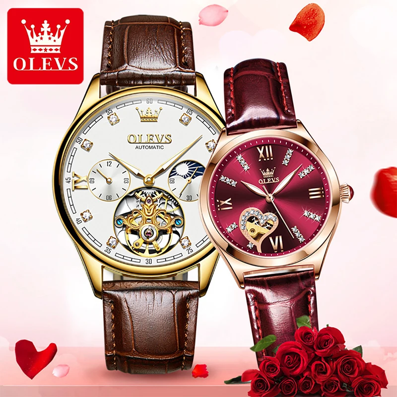 OLEVS 2022 New Couple Watches Luxury Diamond Mens Gold Plated Case Tourbillon Watch Trend Couple Watch Steampunk Reloj Hombre
