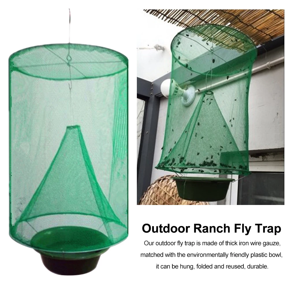 

6pcs Reusable Pest Control Fly Trap With Bait Bowl Foldable Hanging Cages Outdoor Ranch Garden Summer Portable Catching Easy Use