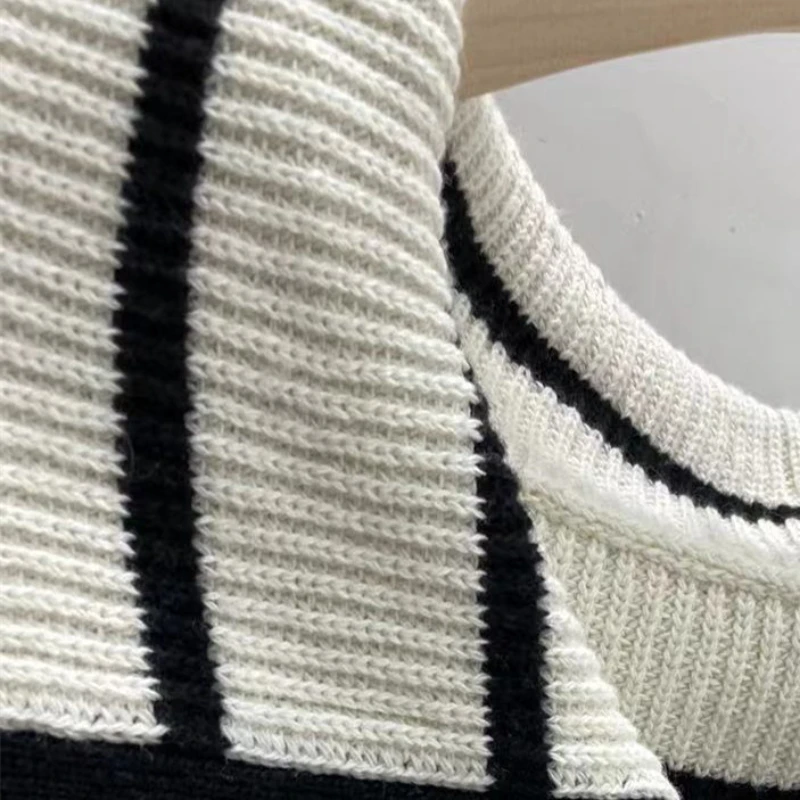 

Женский свитер в полоску, новинка 2022, повседневный вязаный пуловер с длинным рукавом и матросским воротником, топы