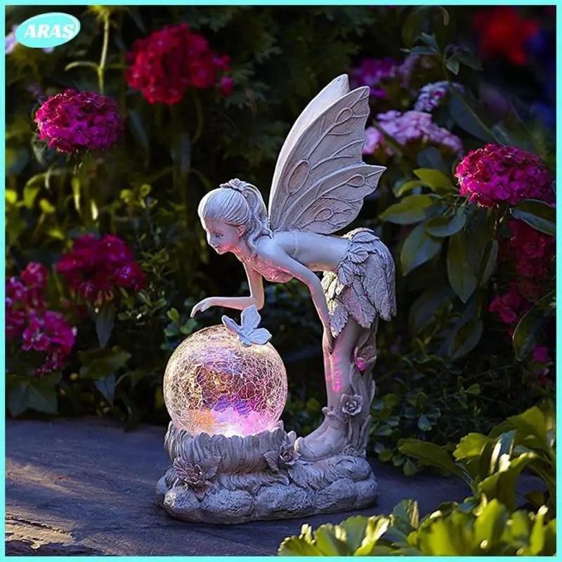 

Fairy Statue Solar Color Changing Elf Led Light Fairy Statue Garden Ornament Resin Craft Landscaping Lawns Yard Ponds Decoration