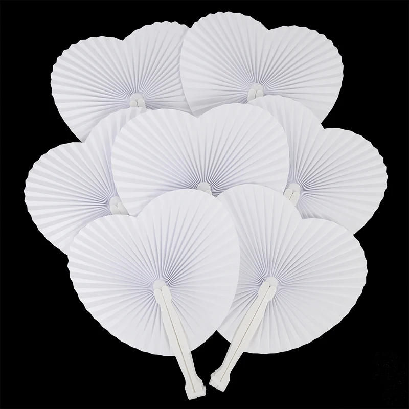 

6pcs Wedding Favor Decorative Paper Fan White Blank DIY Heart Shape Folding Fan Birthday Party Baby Shower Decoration Supplies