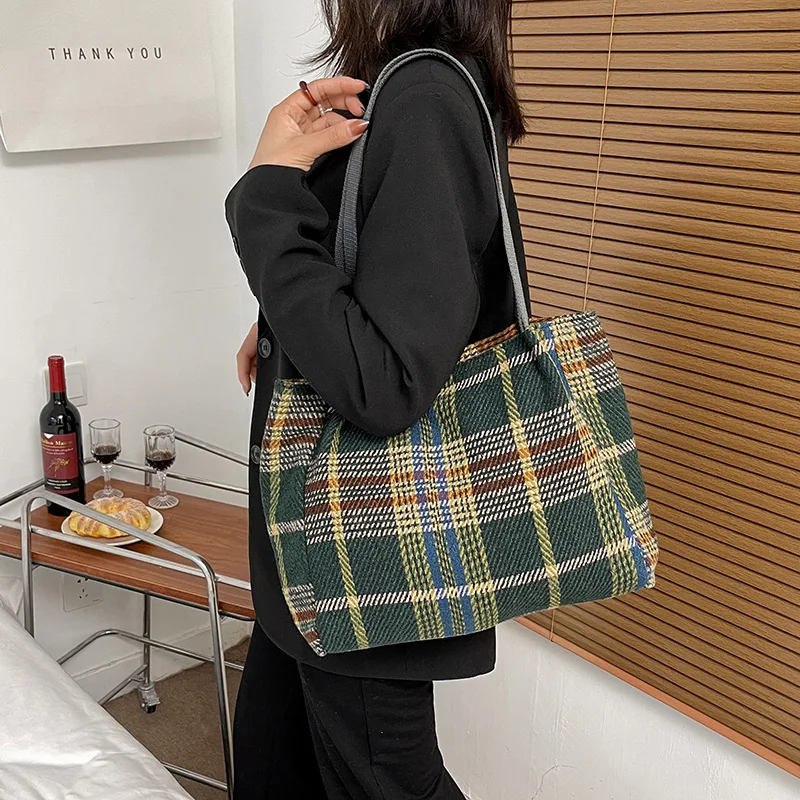 

Women Canvas Plaid Zipper Shoulder Bag Small Cotton Canvas Handbag Casual Tote Female Eco Crossbody Bag Vintage Messenger Bags