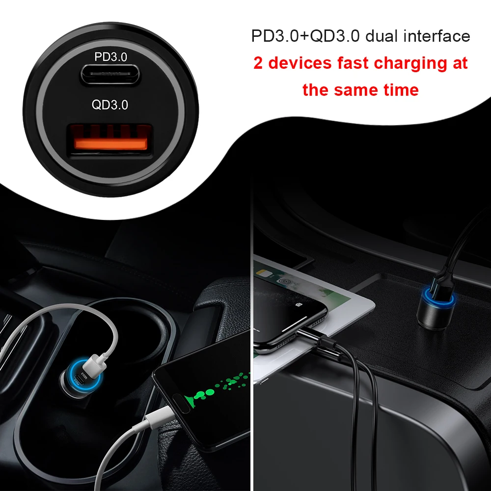 camason 45w car quick charger usb type c charge for iphone xiaomi huawei phone pd qc 3 0 24v12v fast charging adapter products free global shipping