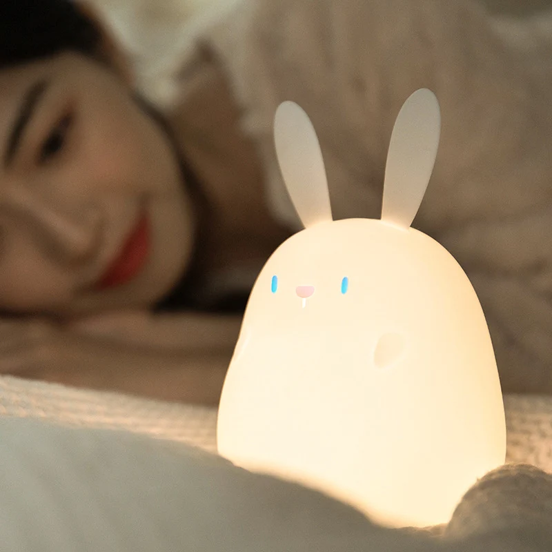 Rabbit LED Silicone Night Light Bedroom Bedside with Sleeping Night Light Touch USB Charging Atmosphere Light Children's Day