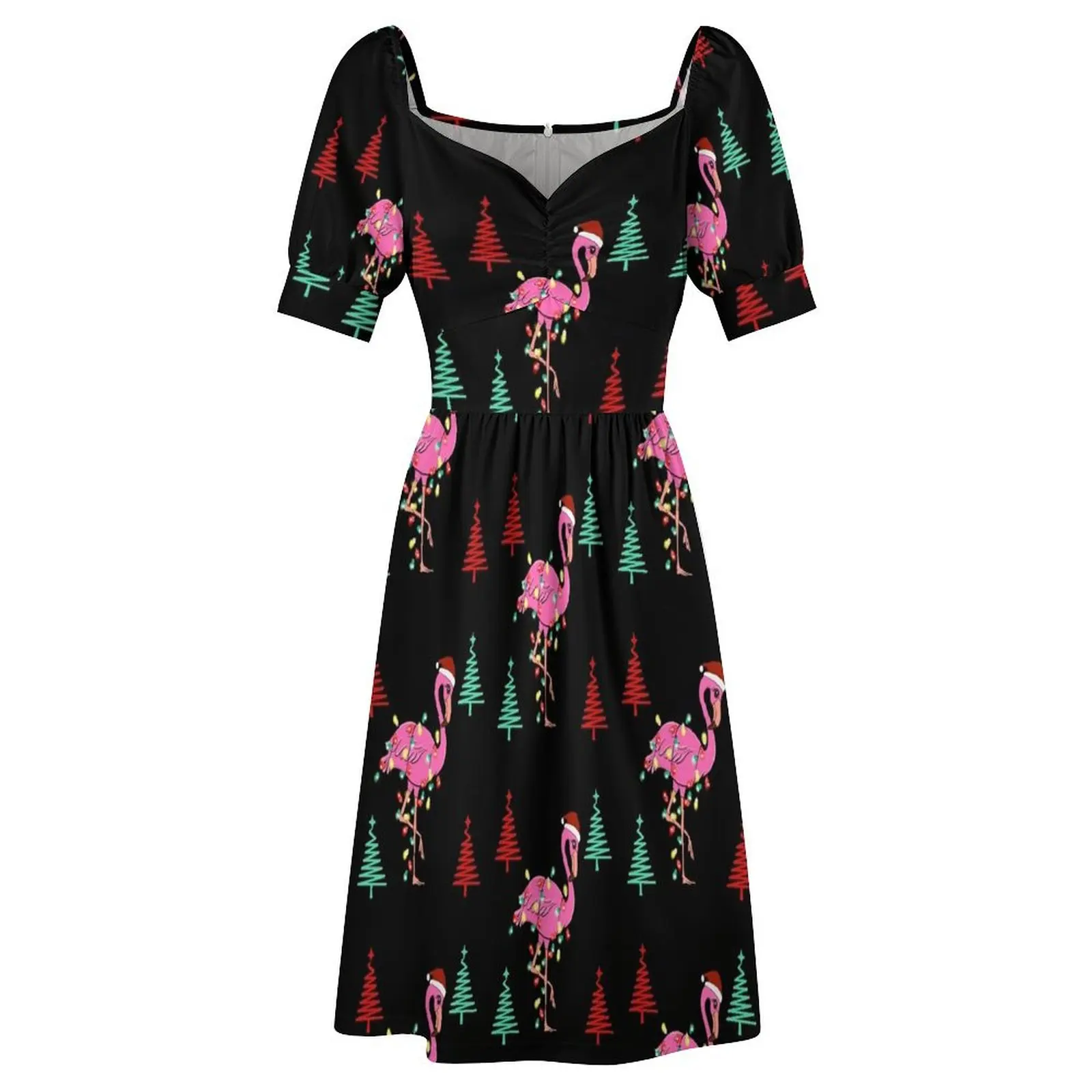Тропические рождественские огни Санта-Розовый Фламинго Платье с короткими