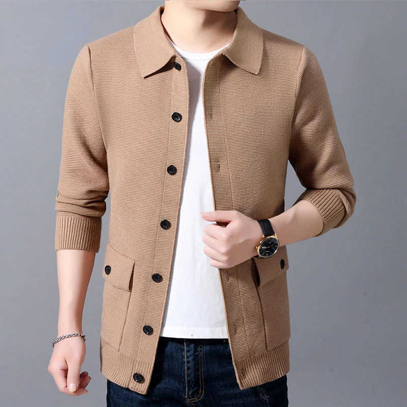 Men's Spring and Autumn Trend Knitted Cardigan Sweater Korean Knitted Coat Casual Exterior Jacket Men's Wear