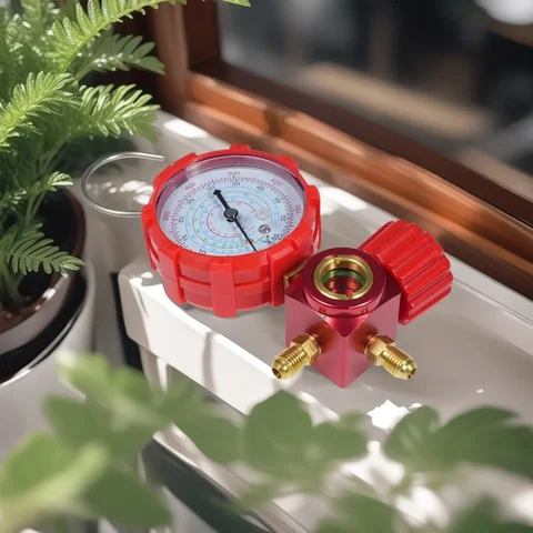 Обслуживание автомобильного кондиционирования, красный однометровый клапан высокого давления, простое соединение для устранения проблем.