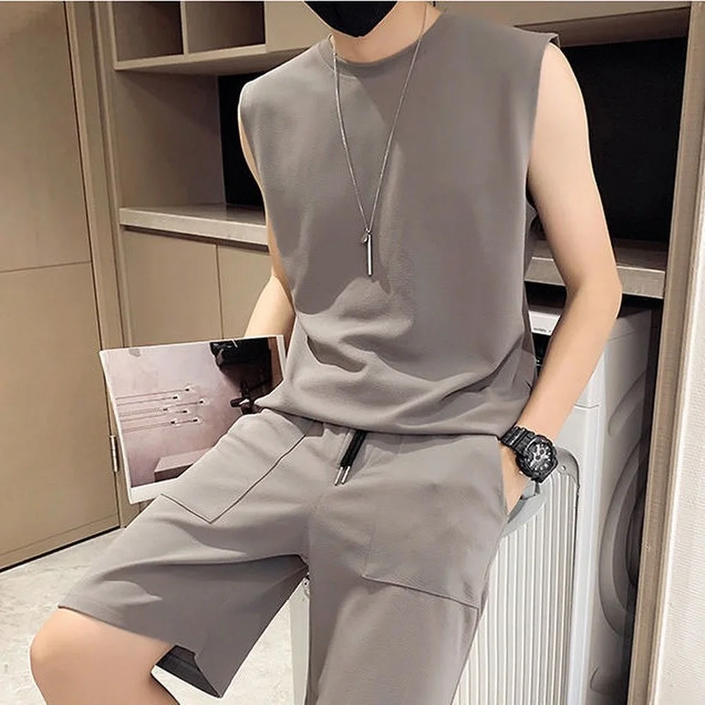 

Korean Fashion 2 Piece Set Summer Clothes For Men Inside Home Wear Breath Cool Shorts Outfits Casual 2024 New