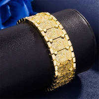 dragon pattern wristband men bracelet solid 18k yellow gold filled hip hop mens jewelry classic accessories 21cm long