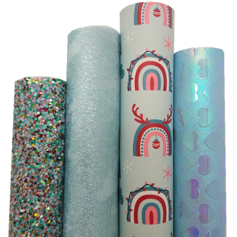 Синяя блестящая кожа Радужная печать синтетическая кожа сердца тиснение искусственная кожа металлик бархатная ткань для банта 21x29 см Q405